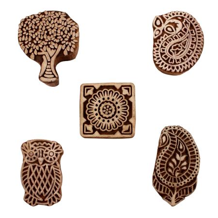 Set of 5 Piece New Mix Wooden Printing Blocks